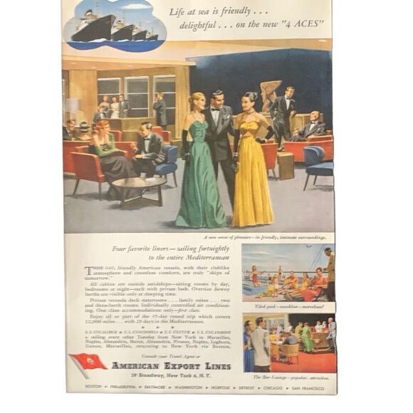 Vintage 1949 American Export Lines New 4 Aces Ad Advertisement - Picture 3 of 4